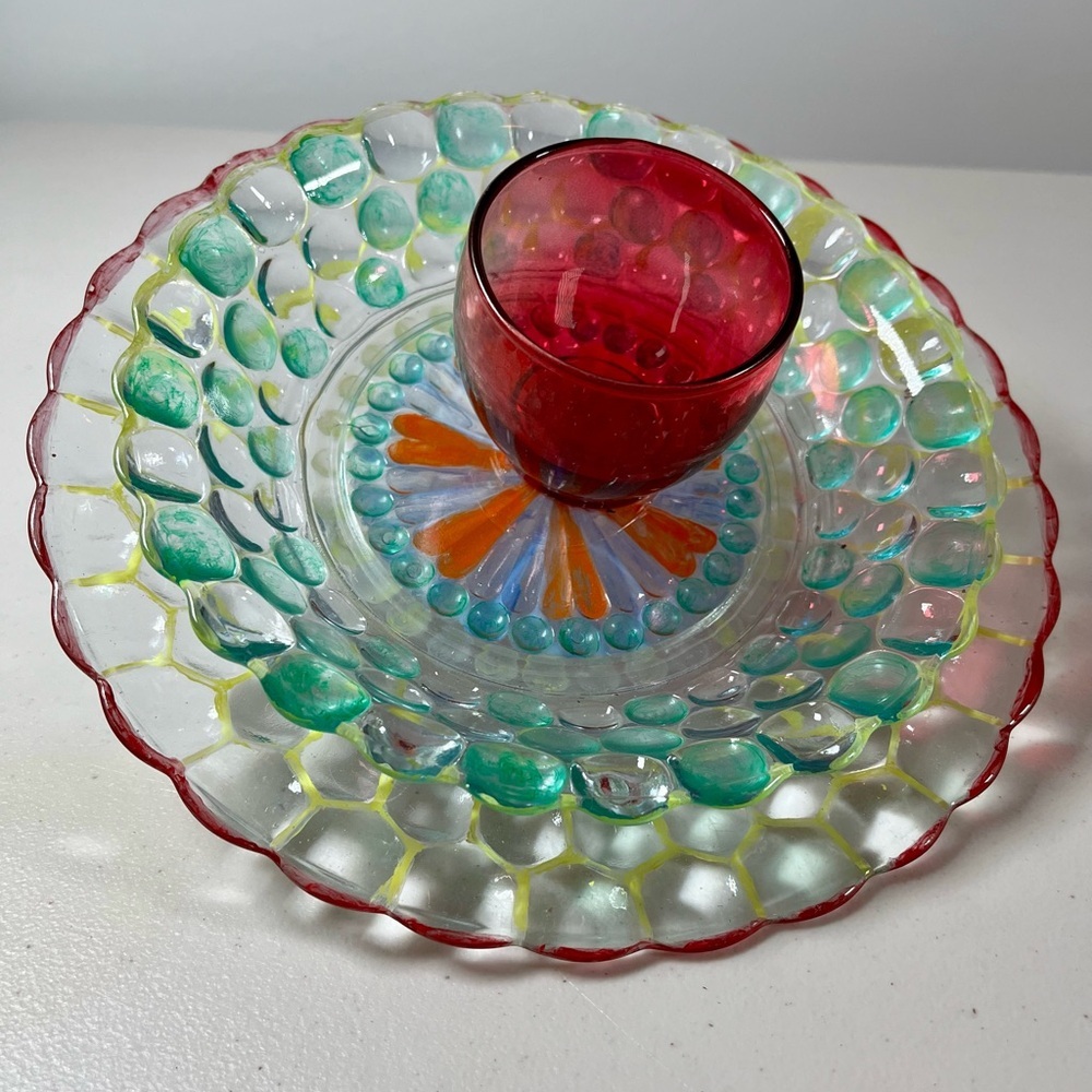 Glass Art Flower.  9.5 inch diameter, multicolored